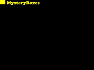 ?
MysteryBoxes




    ‘Everyone enjoys
     playing games’
 