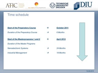 Program 2: Industrial Management in Microelectronics (M.Sc.) 	The Program equips you with sharpened management skills for effective	decision –making and compelling presentations. It also trains you to a	qualified specialist in semiconductor and processor industry.    	Professional Perspectives: 	Build a promising career in the area of logistics and processor production. Initiate well-organized innovations and change management in this field.  	Develop expertise in quality assessment.  