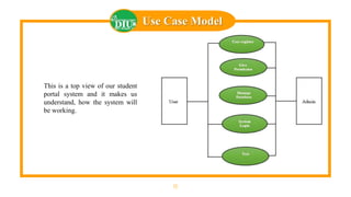 15
Use Case Model
This is a top view of our student
portal system and it makes us
understand, how the system will
be working.
 