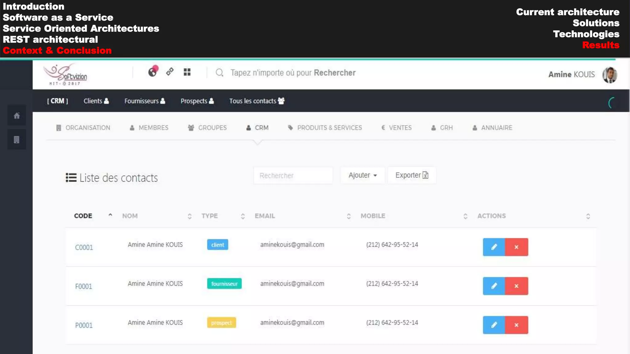 27
Introduction
Software as a Service
Service Oriented Architectures
REST architectural
Context & Conclusion
Current architecture
Solutions
Technologies
Results
 