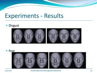 Experiments - Results
  Disgust




  Fear




4/22/2012    Facial Expression Recognition/Removal   30
 