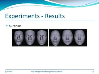 Experiments - Results
  Surprise




4/22/2012     Facial Expression Recognition/Removal   32
 