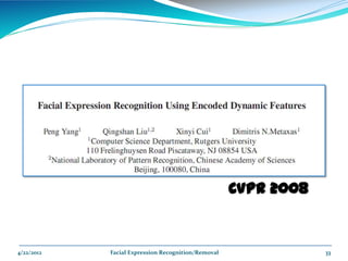 CVPR 2008


4/22/2012   Facial Expression Recognition/Removal               33
 