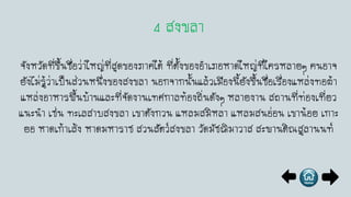 จังหวัดที่ขึ้นชื่อว่าใหญ่ที่สุดของภาคใต้ ที่ตั้งของอาเภอหาดใหญ่ที่ใครหลายๆ คนอาจ
ยังไม่รู้ว่าเป็นส่วนหนึ่งของสงขลา นอกจากนั้นแล้วเมืองนี้ยังขึ้นชื่อเรื่องแหล่งทอผ้า
แหล่งอาหารพื้นบ้านและที่จัดงานเทศกาลท้องถิ่นดังๆ หลายงาน สถานที่ท่องเที่ยว
แนะนา เช่น ทะเลสาบสงขลา เขาตังกวน แหลมสมิหลา แหลมสนอ่อน เขาน้อย เกาะ
ยอ หาดเก้าเส้ง หาดมหาราช สวนสัตว์สงขลา วัดมัชฌิมาวาส สะพานติณสูลานนท์
 