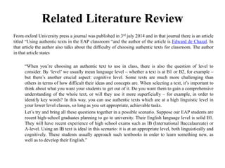 Authetic Texts Example Using Authentic Texts for Learning in the class | PPTX