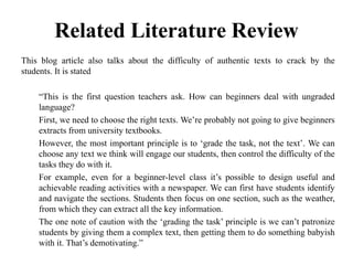 Authetic Texts Example Using Authentic Texts for Learning in the class | PPTX