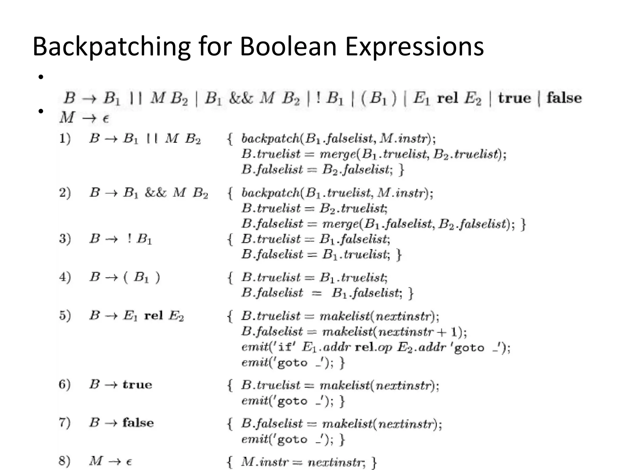 Backpatching for Boolean Expressions
•
•
 