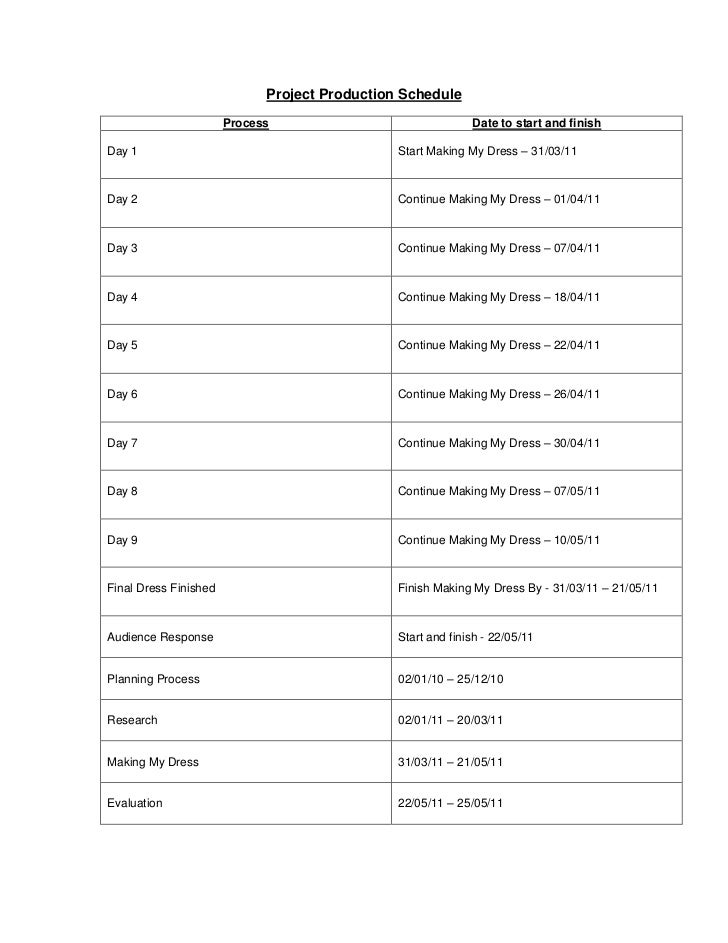 Project Production Schedule For My Project