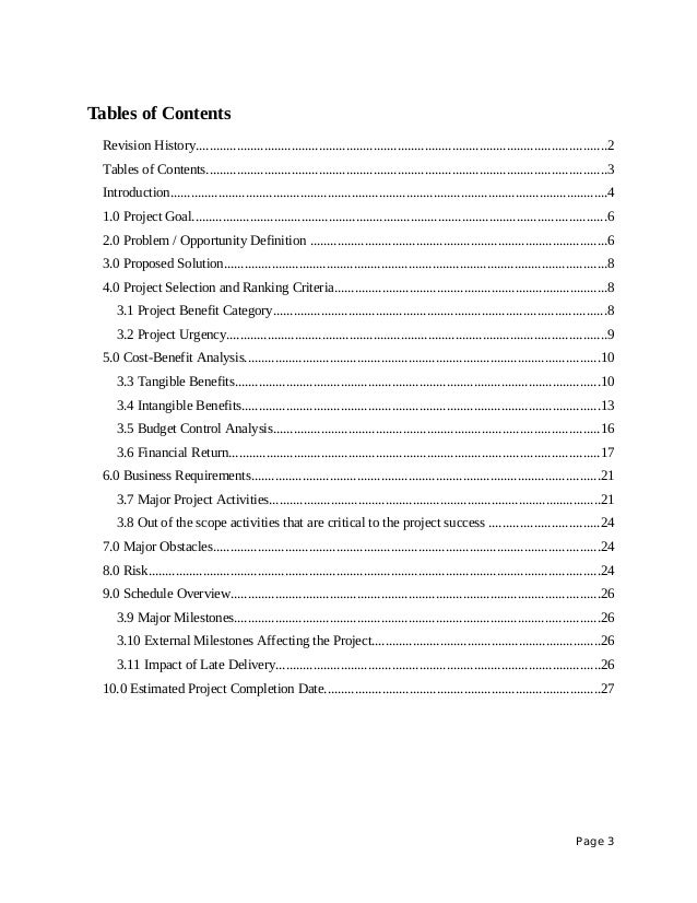 Table of contents master thesis