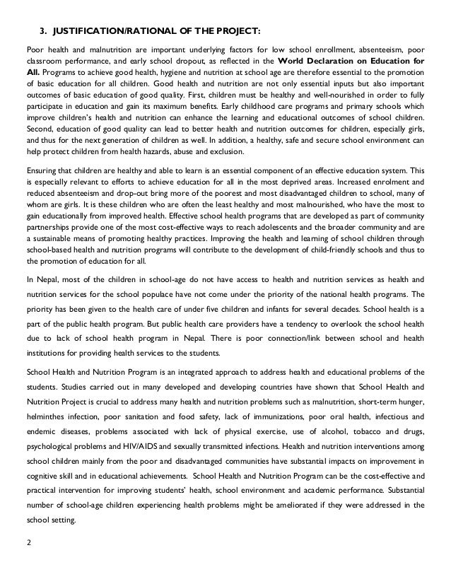 Project Proposal On Promotion Of School Health And Nutrition Poshan
