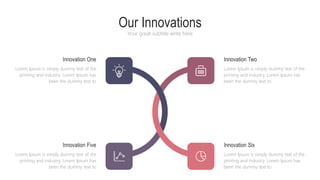 Our Innovations
Your great subtitle write here
Innovation Two
Lorem Ipsum is simply dummy text of the
printing and industry. Lorem Ipsum has
been the dummy text to
Innovation One
Lorem Ipsum is simply dummy text of the
printing and industry. Lorem Ipsum has
been the dummy text to
Innovation Six
Lorem Ipsum is simply dummy text of the
printing and industry. Lorem Ipsum has
been the dummy text to
Innovation Five
Lorem Ipsum is simply dummy text of the
printing and industry. Lorem Ipsum has
been the dummy text to
 