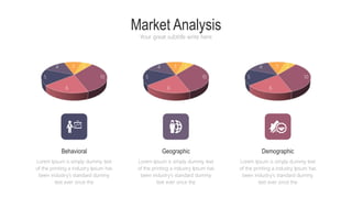 Market Analysis
Your great subtitle write here
10
6
5
4 3 2
10
6
5
4 3 2
10
6
5
4 3 2
Lorem Ipsum is simply dummy text
of the printing a industry Ipsum has
been industry's standard dummy
text ever since the
Behavioral
Lorem Ipsum is simply dummy text
of the printing a industry Ipsum has
been industry's standard dummy
text ever since the
Geographic
Lorem Ipsum is simply dummy text
of the printing a industry Ipsum has
been industry's standard dummy
text ever since the
Demographic
 
