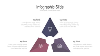 Infographic Slide
Your great subtitle write here
Lorem Ipsum is simply dummy
text of the printing and industry.
Lorem Ipsum has been the
key Points
Lorem Ipsum is simply dummy
text of the printing and industry.
Lorem Ipsum has been the
key Points
key Points
Lorem Ipsum is simply dummy
text of the printing and industry.
Lorem Ipsum has been the
Lorem Ipsum is simply dummy
text of the printing and industry.
Lorem Ipsum has been the
key Points
 