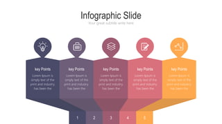 Infographic Slide
Your great subtitle write here
Lorem Ipsum is
simply text of the
print and industry.
has been the
key Points
Lorem Ipsum is
simply text of the
print and industry.
has been the
key Points
Lorem Ipsum is
simply text of the
print and industry.
has been the
key Points
Lorem Ipsum is
simply text of the
print and industry.
has been the
key Points
Lorem Ipsum is
simply text of the
print and industry.
has been the
key Points
1 2 3 4 5
 