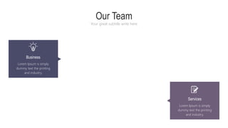 Our Team
Your great subtitle write here
Business
Lorem Ipsum is simply
dummy text the printing
and industry.
Services
Lorem Ipsum is simply
dummy text the printing
and industry.
 