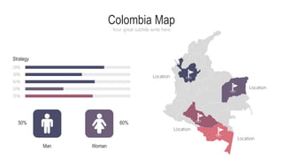 Colombia Map
Your great subtitle write here
28%
30%
42%
50%
35%
Strategy
Man Woman
50% 60%
Location
Location
Location
Location
 
