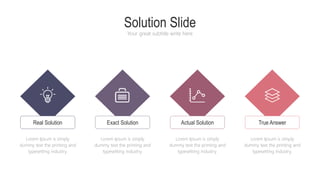 Lorem Ipsum is simply
dummy text the printing and
typesetting industry.
Lorem Ipsum is simply
dummy text the printing and
typesetting industry.
Lorem Ipsum is simply
dummy text the printing and
typesetting industry.
Solution Slide
Your great subtitle write here
Lorem Ipsum is simply
dummy text the printing and
typesetting industry.
Exact Solution Actual Solution True Answer
Real Solution
 