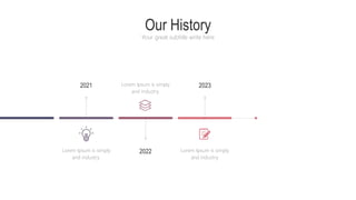 Our History
Your great subtitle write here
2021 2023
2022
Lorem Ipsum is simply
and industry.
Lorem Ipsum is simply
and industry.
Lorem Ipsum is simply
and industry.
 