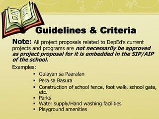 Guidelines & Criteria
Note: All project proposals related to DepEd’s current
projects and programs are not necessarily be ...