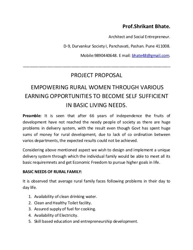 Project Proposal To Empower Rural Families Through Self