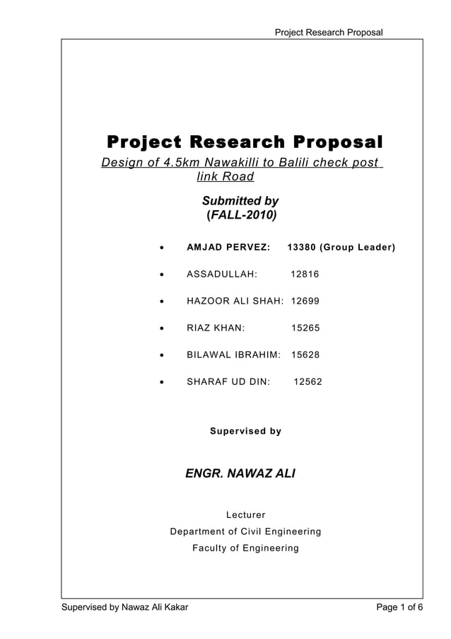 Project Research Proposal Design Of 4 5km Road