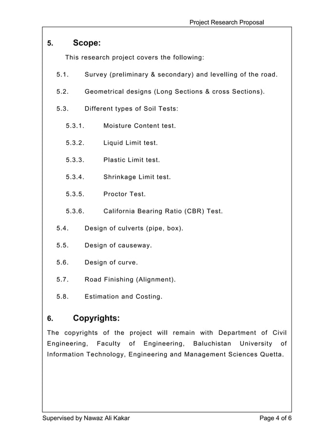 Project Research Proposal Design Of 4 5km Road