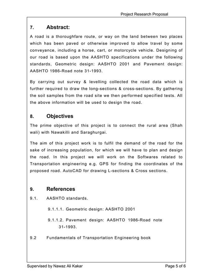 Project Research Proposal Design Of 4 5km Road