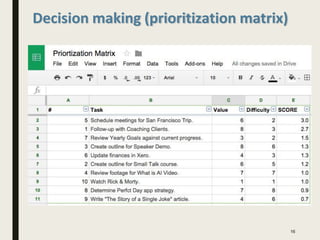 16
Decision making (prioritization matrix)
 
