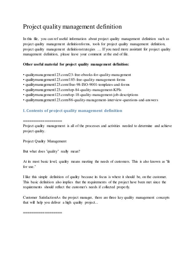 Project quality management definition Project quality management definition