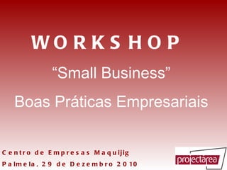 WORKSHOP     “ Small Business”  Boas Práticas Empresariais   Centro de Empresas Maquijig Palmela, 29 de Dezembro 2010   