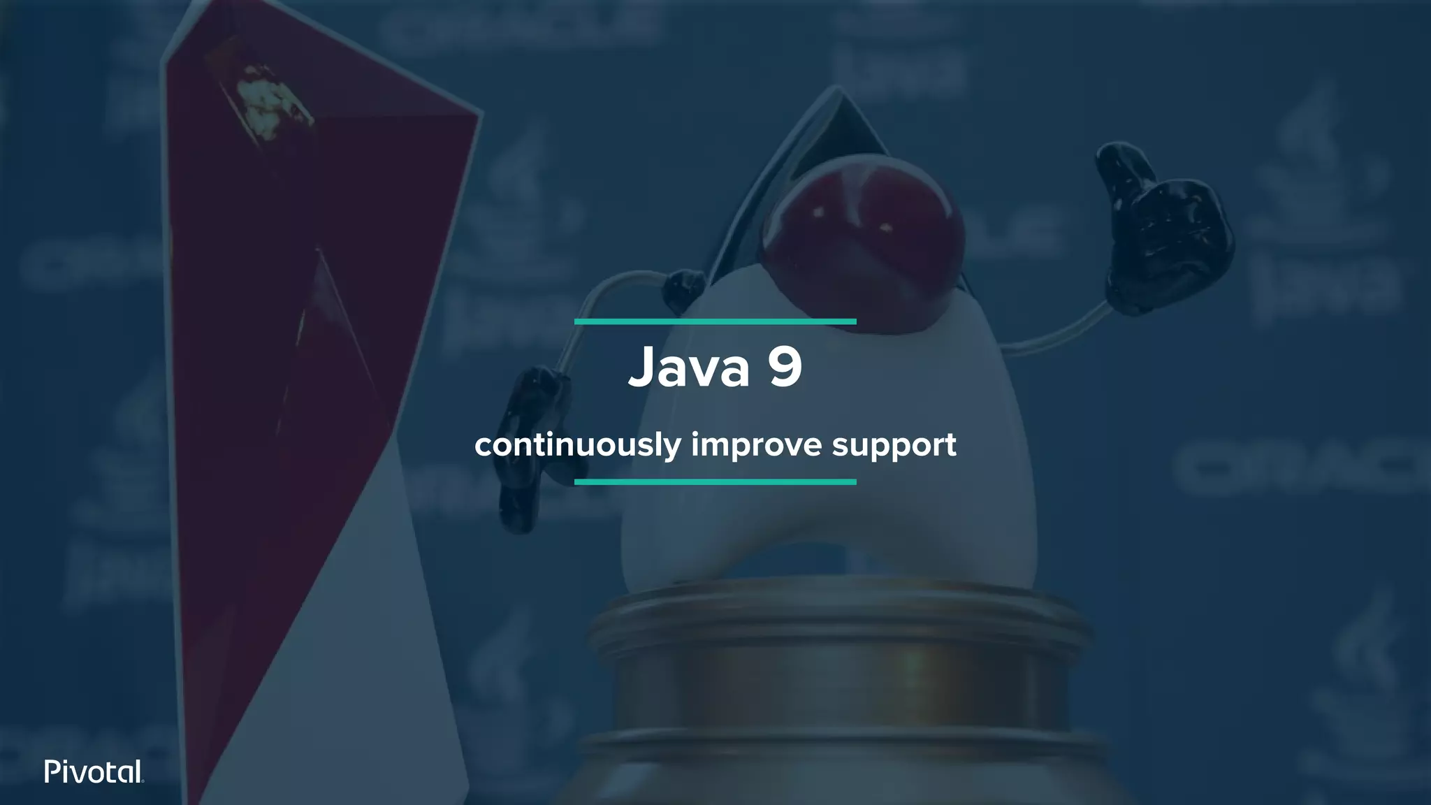 Java 9
continuously improve support
 