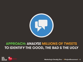 Marketing’s Deadly Sins • #ProjectReconnect • 6
APPROACH: ANALYSE MILLIONS OF TWEETS
TO IDENTIFY THE GOOD, THE BAD & THE UGLY
 