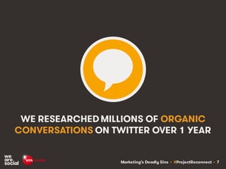 Marketing’s Deadly Sins • #ProjectReconnect • 7
WE RESEARCHEDMILLIONS OF ORGANIC
CONVERSATIONS ON TWITTER OVER 1 YEAR
 