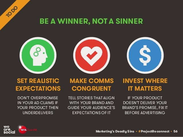 Marketing’s Deadly Sins • #ProjectReconnect • 56
BE A WINNER, NOT A SINNER
DON’T OVERPROMISE
IN YOUR AD CLAIMS IF
YOUR PRO...
