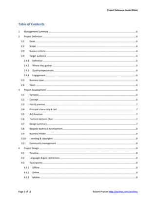 Typical Project Reference Transmedia Project Reference Guide (bible) | DOCX