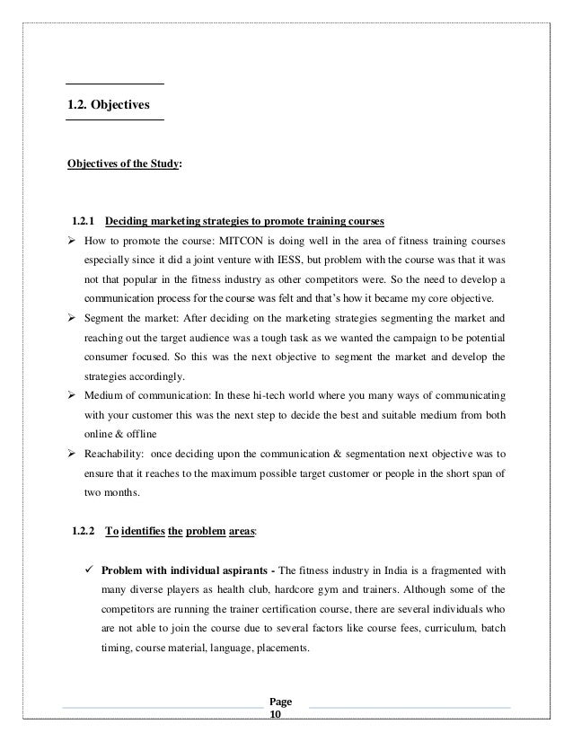 objective of summer internship