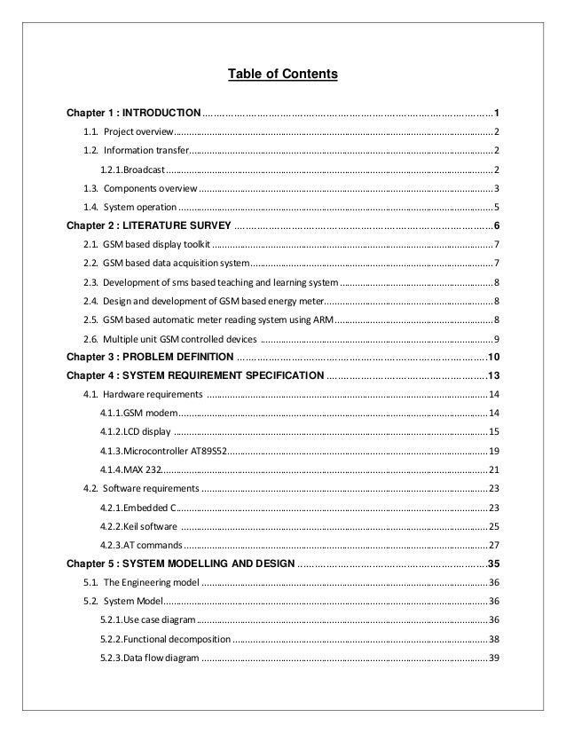 sample table of contents for project report a sample project report