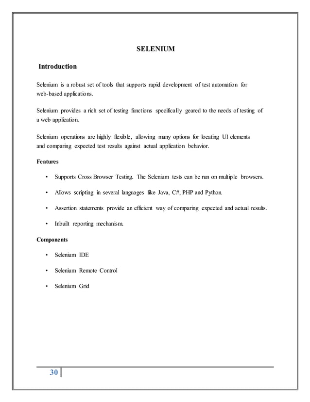 Selenium Testing Project report | DOCX