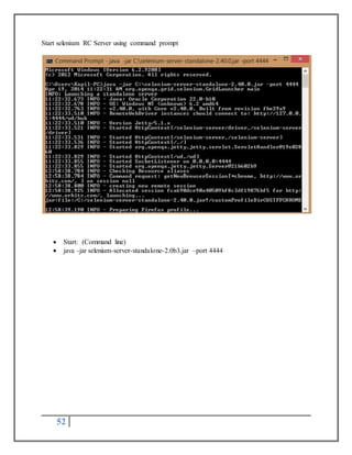 Start selenium RC Server using command prompt 
 Start: (Command line) 
 java -jar selenium-server-standalone-2.0b3.jar –...