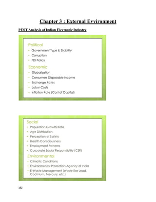 192
Chapter 3 : External Evvironment
PEST Analysis of Indian Electronic Industry
 