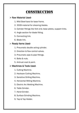 Shearing Inspection Report.pdf Pneumatic Sheet Metal Shearing Machine - Project report | PDF