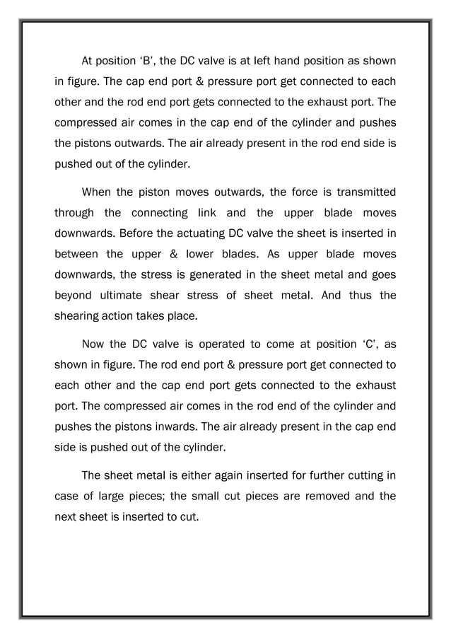 Pneumatic Sheet Metal Shearing Machine Project report