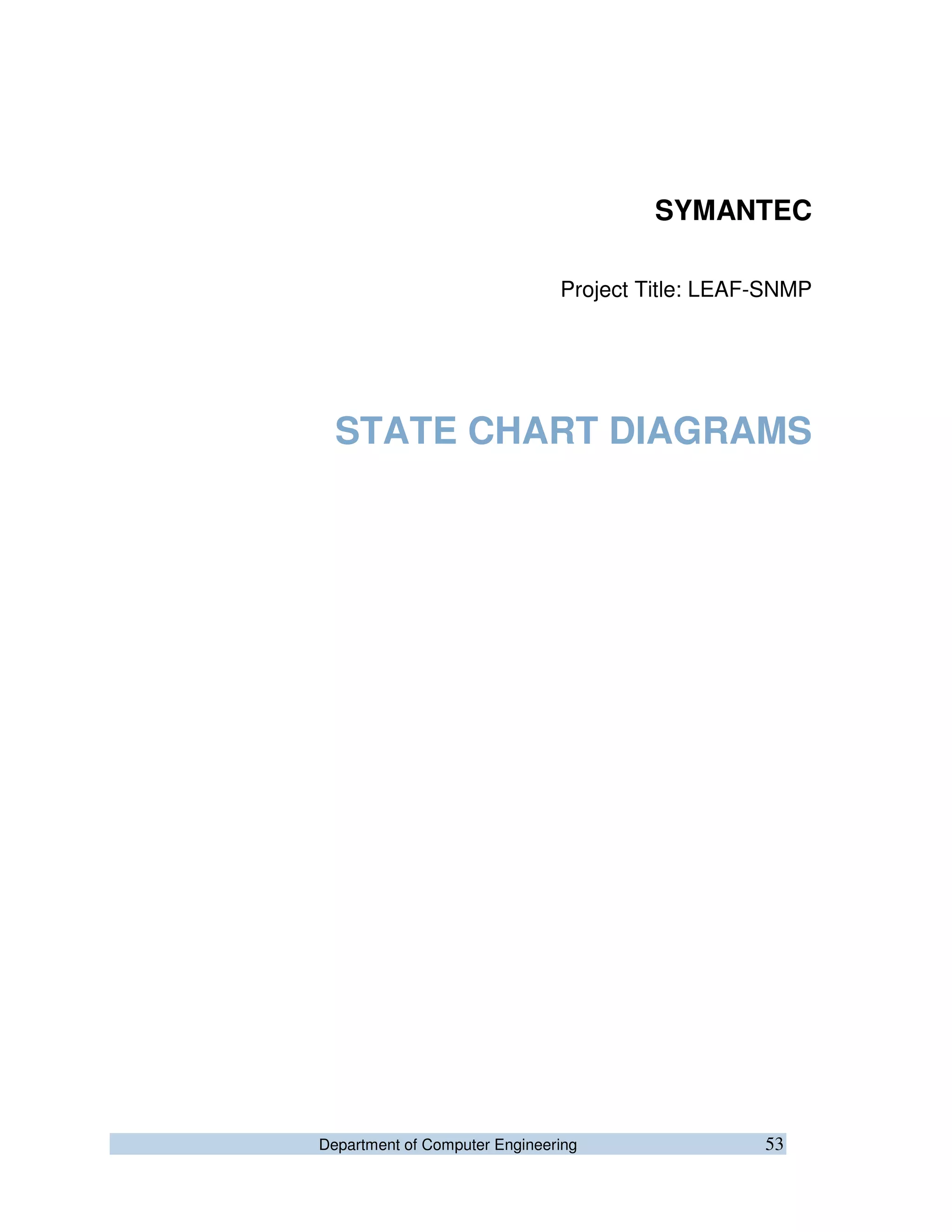 Department of Computer Engineering 53
SYMANTEC
Project Title: LEAF-SNMP
STATE CHART DIAGRAMS
 