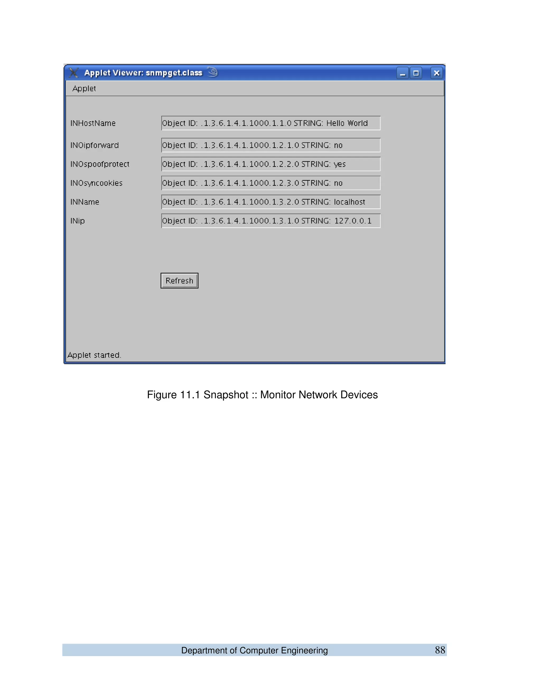 Department of Computer Engineering 88
Figure 11.1 Snapshot :: Monitor Network Devices
 