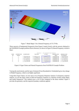 Linear Dynamics and Non-Linear Finite Element Analysis using ANSYS ...