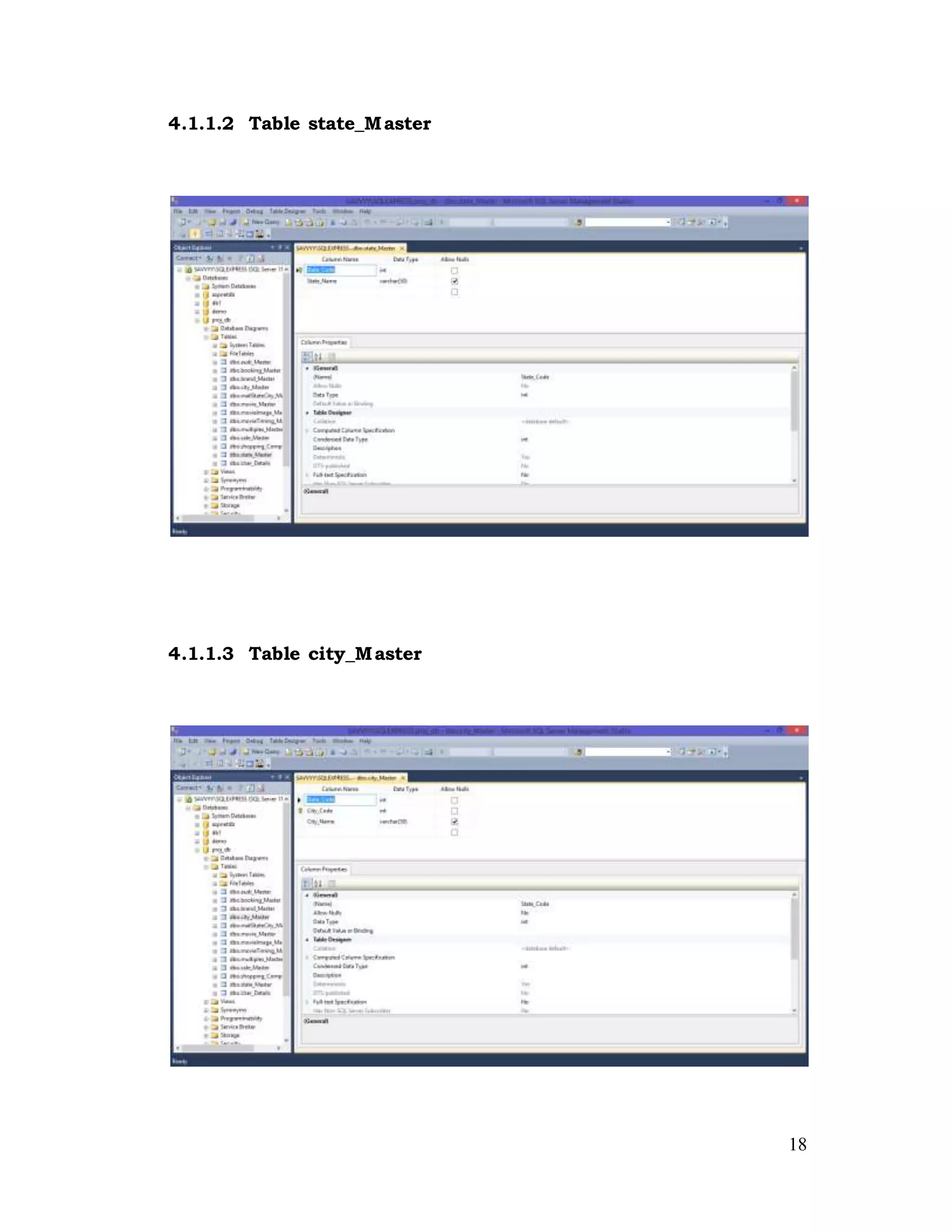 18
4.1.1.2 Table state_Master
4.1.1.3 Table city_Master
 