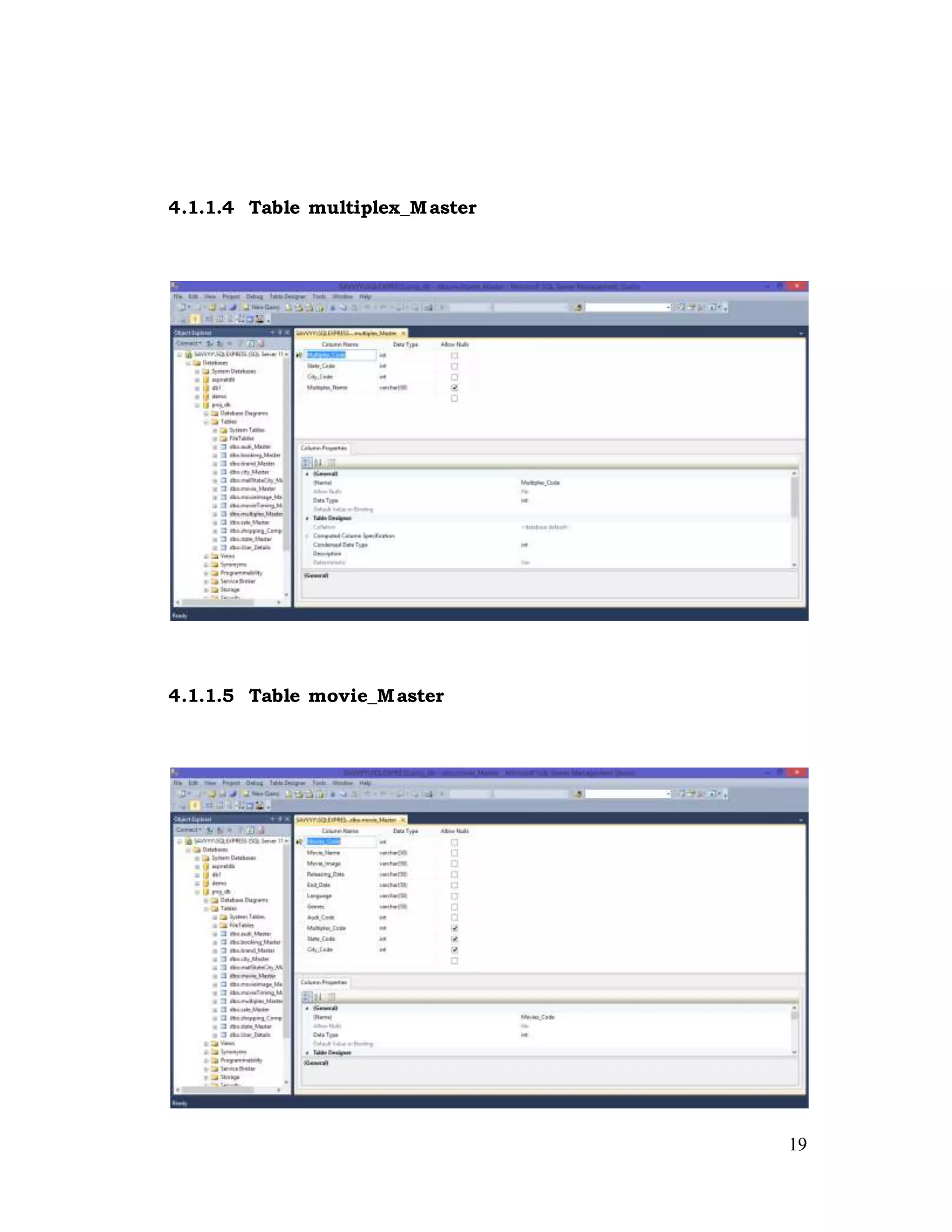 19
4.1.1.4 Table multiplex_Master
4.1.1.5 Table movie_Master
 