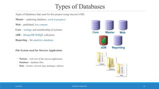 Types of Databases
Types of Databases that used for this project using sitecore CMS:
Master – authoring database, work in progress.
Web – published, live content.
Core – settings and membership of systems.
xDB – MongoDB NOSQL collection.
Reporting – for analytics database.
File System used for Sitecore Application:
◦ Website – web root of the sitecore application.
◦ Database – database files.
◦ Data – license, sitecore logs, packages, indexes
WORDBEE TRANSLATOR9/11/2016 14
 