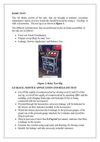 Rake Testing Rig AIR BRAKE SYSTEM | DOCX