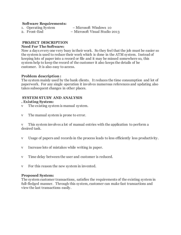 Project report on (atm MAnagment system) | DOCX